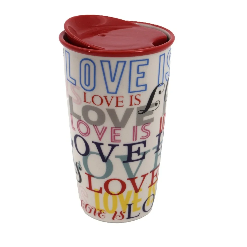 Starbucks Travel Tumbler Unisex 12oz White Love Is Typography Excellent Ceramic